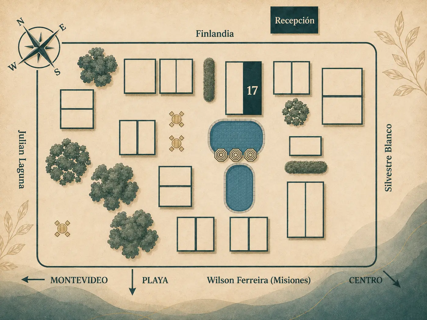 Mapa del Complejo Cabañas Piriápolis con la Unidad 17 destacada