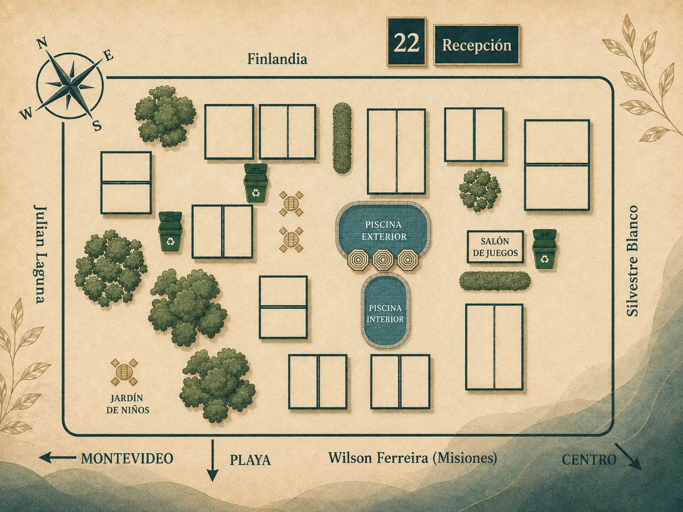 Mapa del Complejo Cabañas Piriápolis con la Unidad 22 destacada